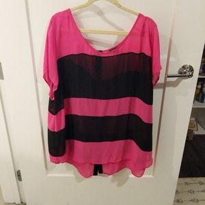 Torrid Black and pink sheer blouse